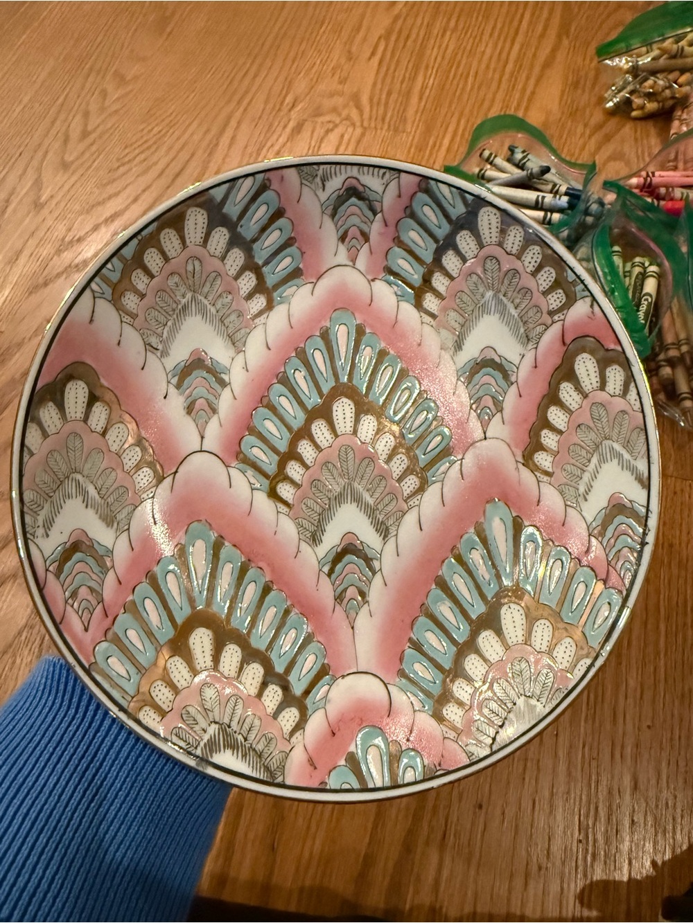 Vintage hand-painted Chinese porcelain peacock plate